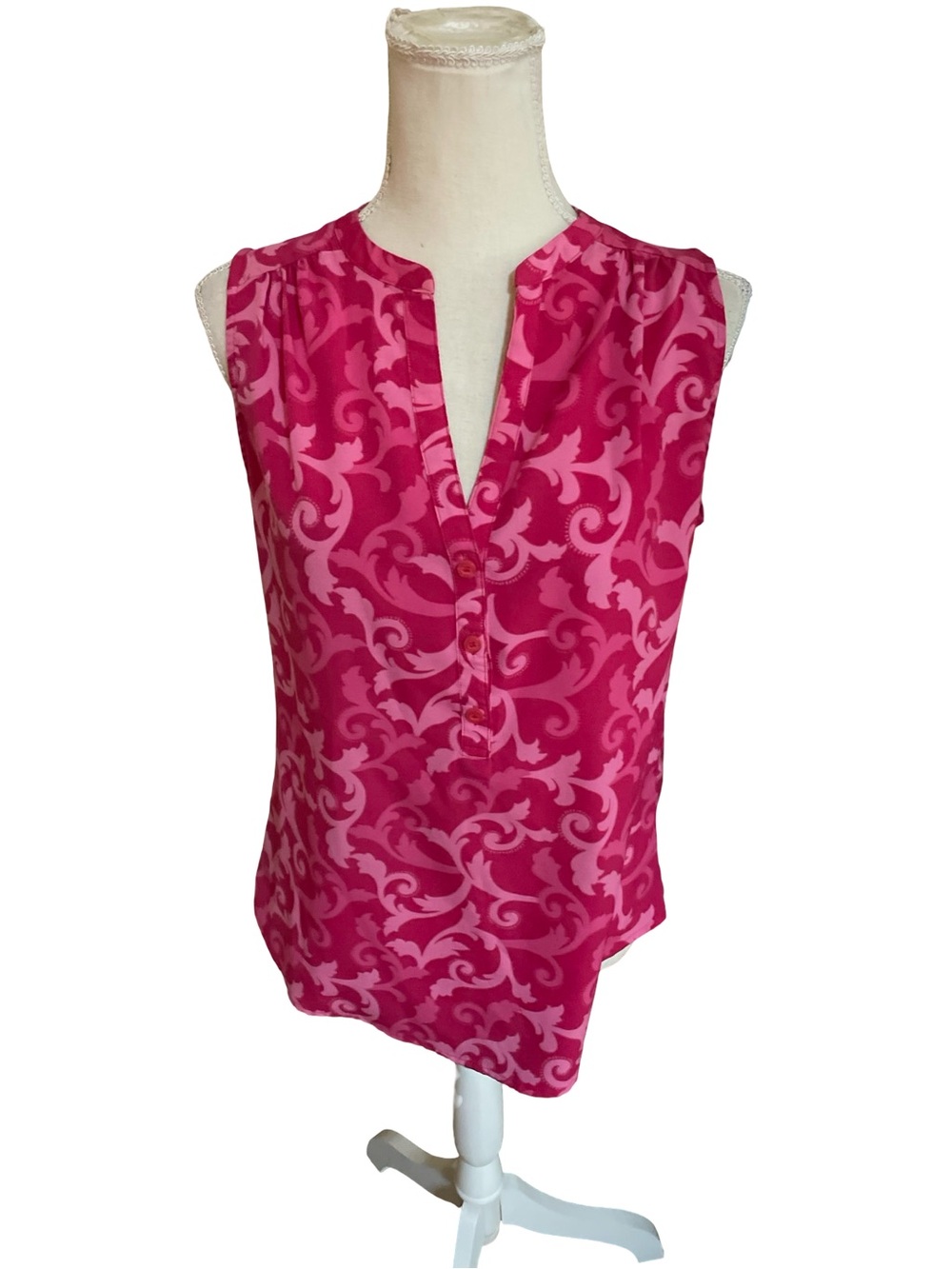 New York & Company pink sleeveless tank top scroll pattern sleeveless SMALL - Picture 3 of 11